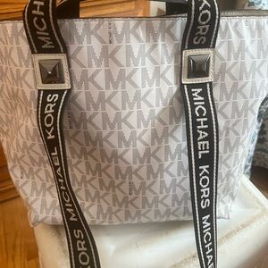 Michael Kors Monogrammed White and Black Tote